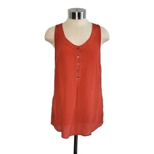 Odille Anthropologie Burnt Orange Sleeveless Racerback 100% Silk Blouse Size 2